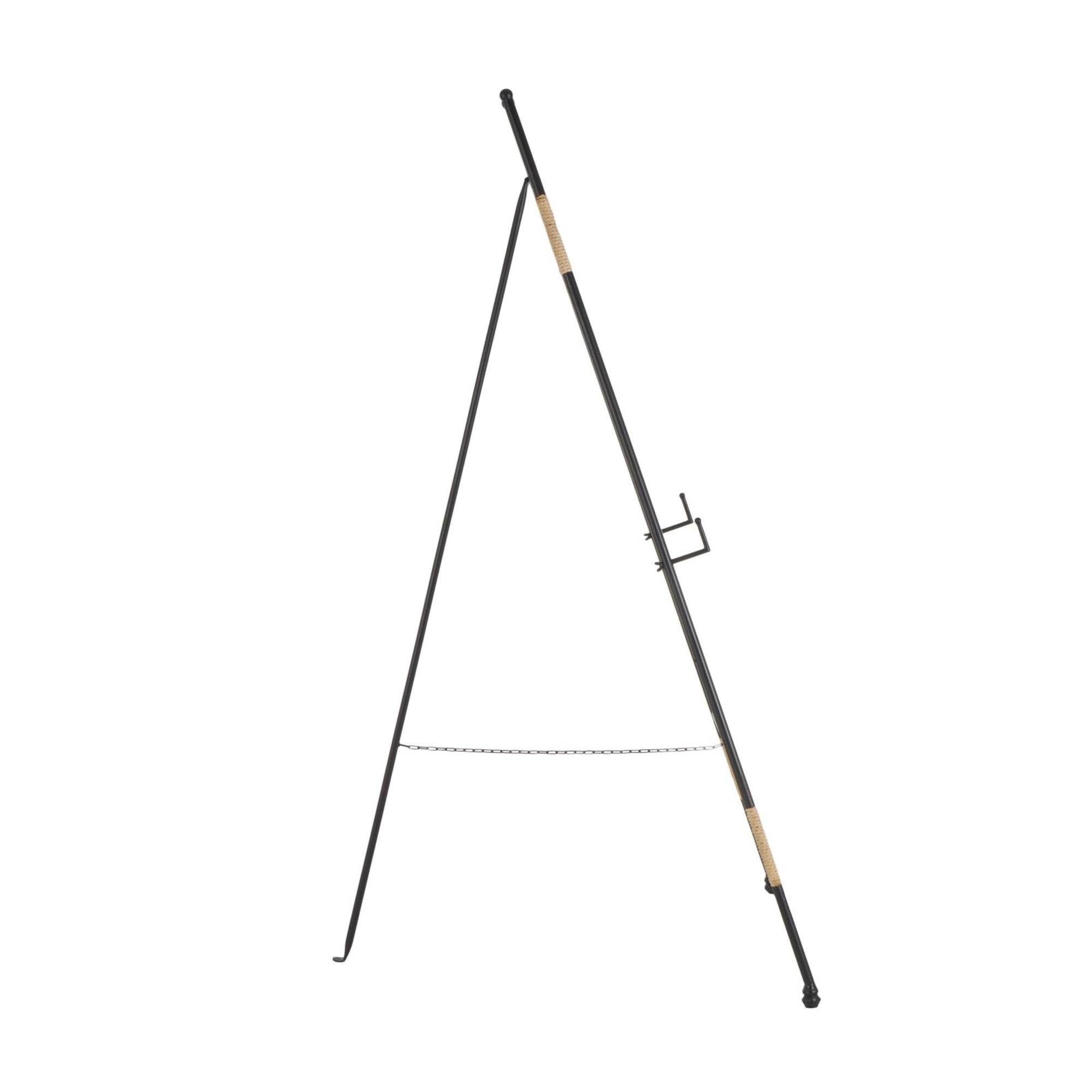 53.5" Black Metal Slim Foldable 2-Tier Easel with Wrapped Rattan Accents